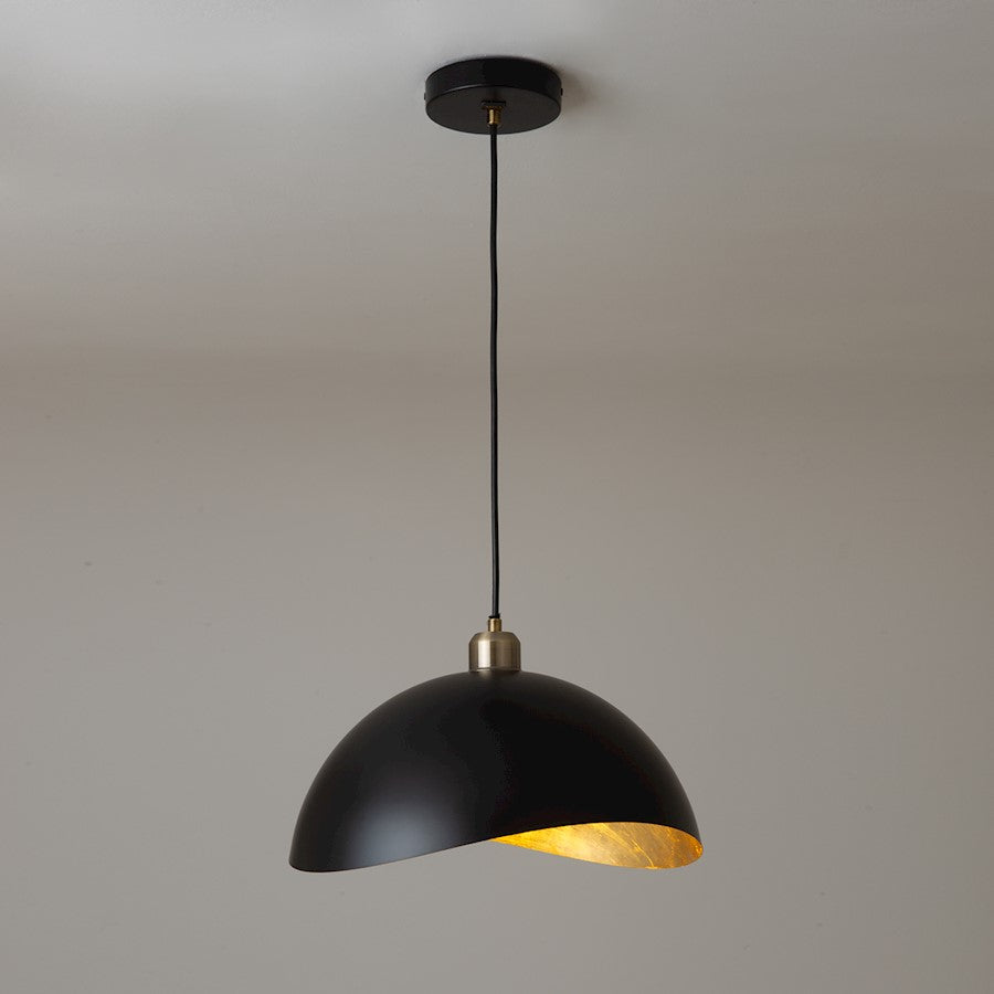 1 Light 14" Pendant, Black/Gold/Gold