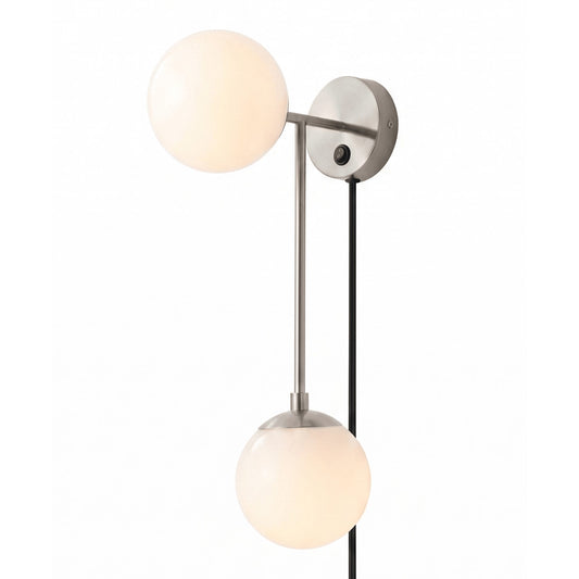 Nova California Duo 22in 2-Light Wall Sconce | Modern Satin Nickel and White Glass | Bedroom & Hallway Accent | 6 x 6 x 22 in | Model 3111604SN