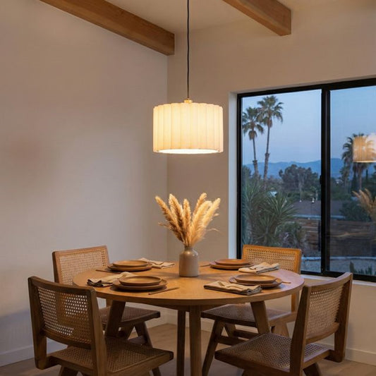 Nova California Scalloped 15in 1-Light Pendant | Weathered Brass and Walnut with White Linen Scallop Shade | Kitchen Island & | Model 3111802WB