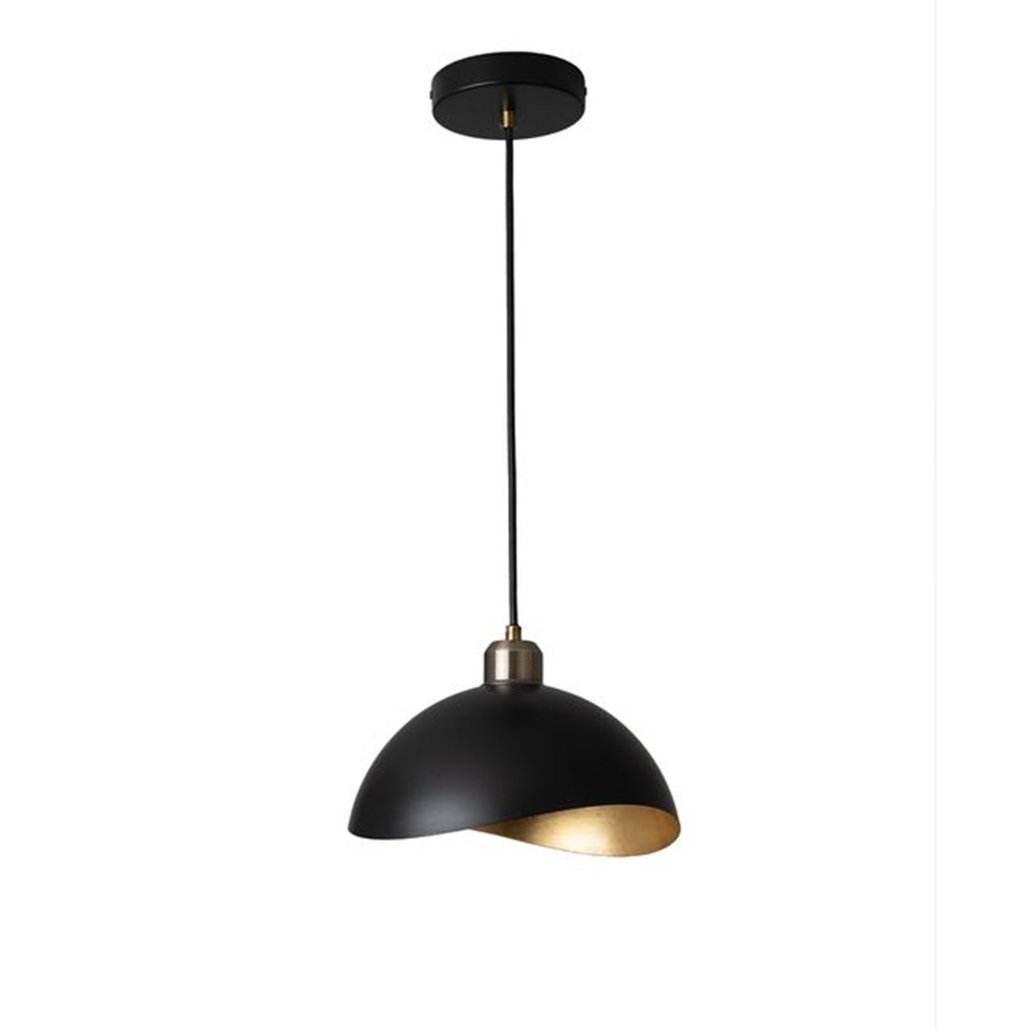 Nova California Luna Bella 10in 1-Light Pendant | Mid-Century Matte Black and Hammered Gold Leaf Steel | Kitchen Island & Dining | Model 3112018WB