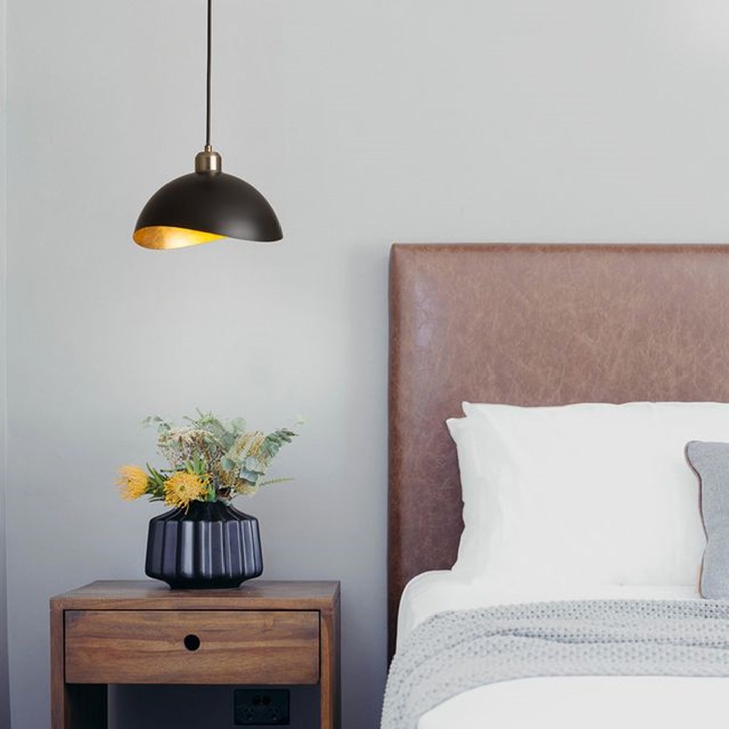 Nova California Luna Bella 10in 1-Light Pendant | Mid-Century Matte Black and Hammered Gold Leaf Steel | Kitchen Island & Dining | Model 3112018WB