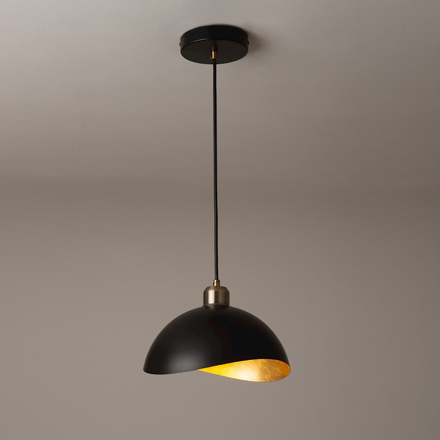 Nova California Luna Bella 10in 1-Light Pendant | Mid-Century Matte Black and Hammered Gold Leaf Steel | Kitchen Island & Dining | Model 3112018WB