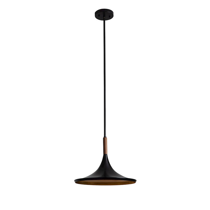 Nova California Lodi 1 Light 10" Pendant, Black/Walnut/Hammered Gold