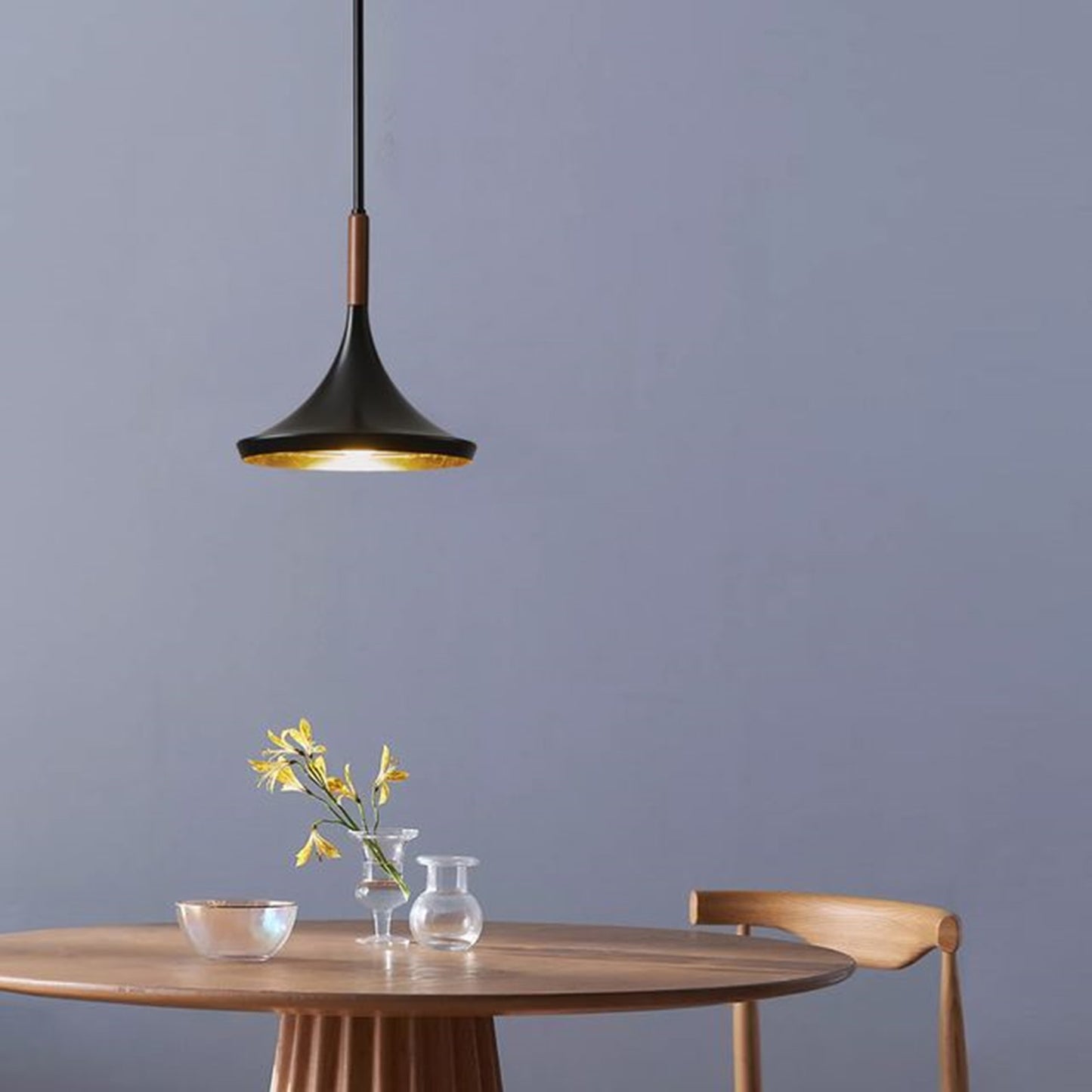 Nova California Lodi 10in 1-Light Pendant | Mid-Century Matte Black and Walnut with Hammered Gold Steel | Kitchen Island & Dining | Model 3210500MB