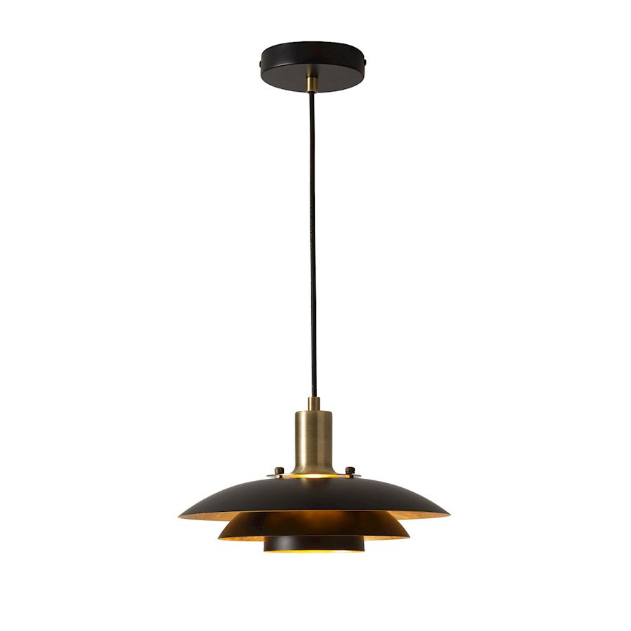 Nova California Rancho Mirage 19in 1-Light Pendant | Mid-Century Modern Matte Black and Weathered Brass Steel | Kitchen Island & | Model 3210824MB