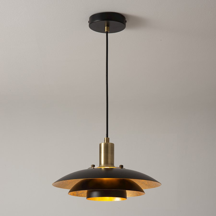Nova California Rancho Mirage 19in 1-Light Pendant | Mid-Century Modern Matte Black and Weathered Brass Steel | Kitchen Island & | Model 3210824MB