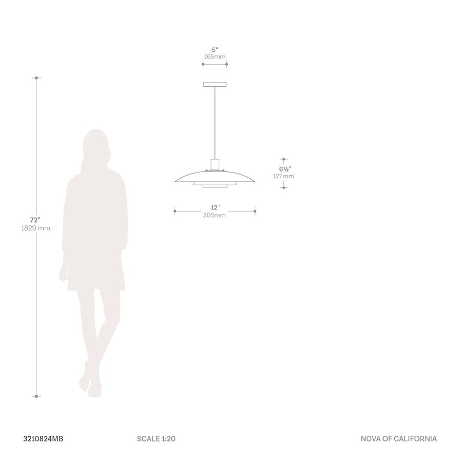 Nova California Rancho Mirage 19in 1-Light Pendant | Mid-Century Modern Matte Black and Weathered Brass Steel | Kitchen Island & | Model 3210824MB
