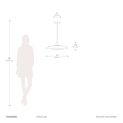 Nova California Rancho Mirage 19in 1-Light Pendant | Mid-Century Modern Matte Black and Weathered Brass Steel | Kitchen Island & | Model 3210824MB