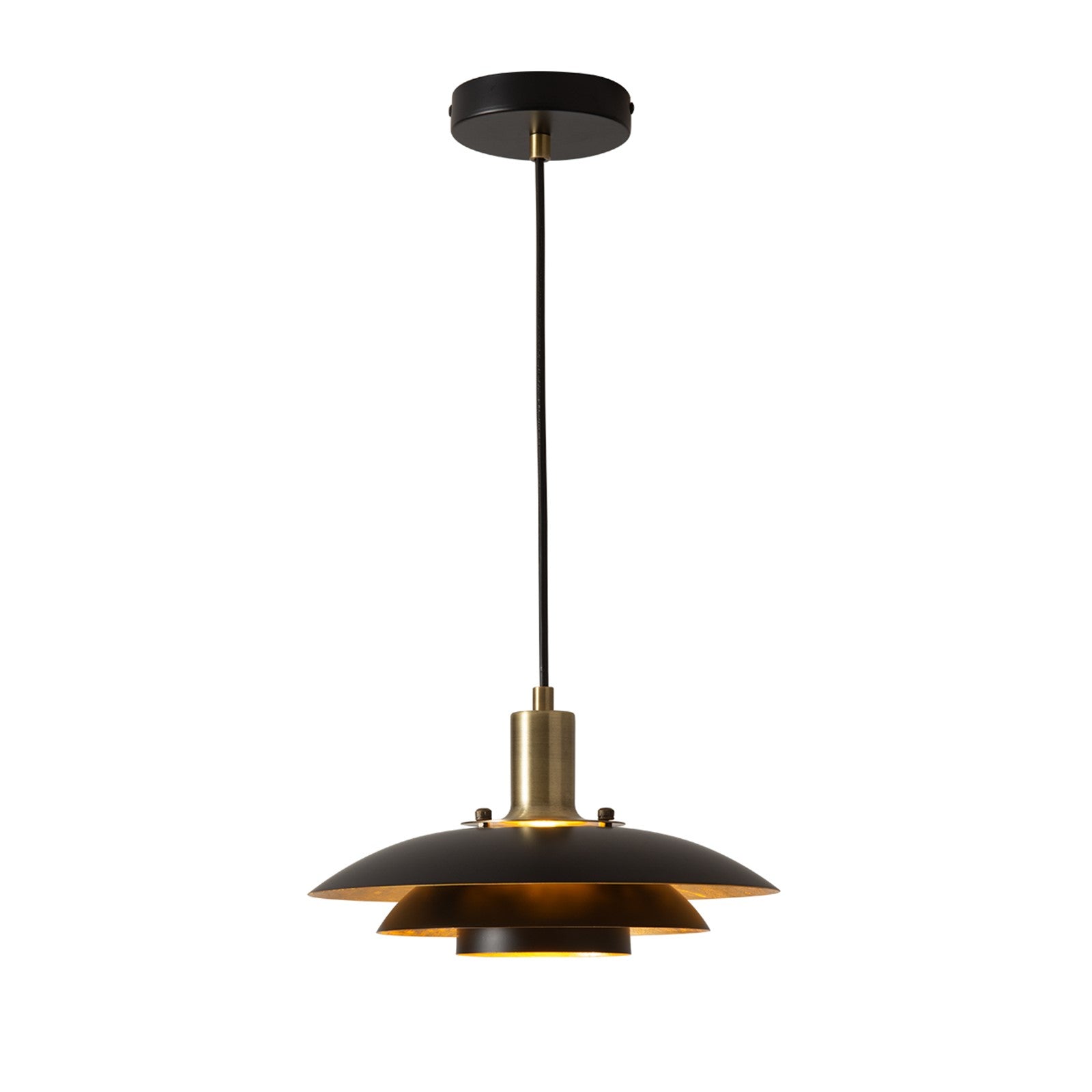 Nova California Rancho Mirage 15in 1-Light Pendant | Mid-Century Modern Weathered Brass and Matte Black Steel with Gold-Leaf Shade | Model 3210824WB