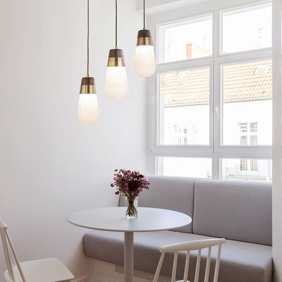 Nova California Sunset 27in 3-Light Pendant | Zen Mid-Century Weathered Brass Walnut and White Washi Paper | Dining Room & Seating | Model 3311500WB