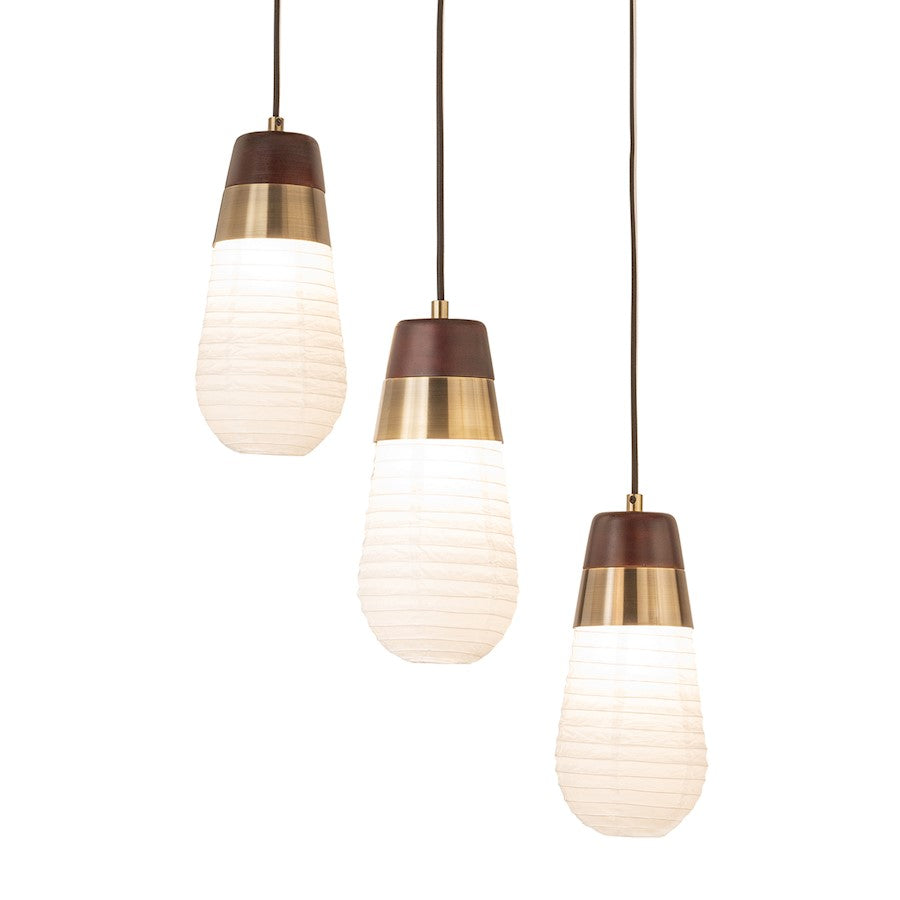 Nova California Sunset 27in 3-Light Pendant | Zen Mid-Century Weathered Brass Walnut and White Washi Paper | Dining Room & Seating | Model 3311500WB