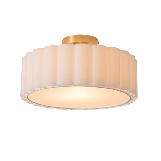 Nova California Scallop 15in 1-Light Flush Mount | Mid-Century Weathered Brass and White Linen | Hallway & Entryway | 15 x 5 x 8 in | Model 3411802WB