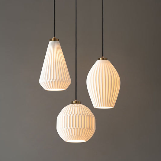 Nova California Bone Porcelain 20in 3-Light Pendant Medley | Mid-Century Modern Weathered Brass and Natural Bone Porcelain | Dining | Model 347228WB
