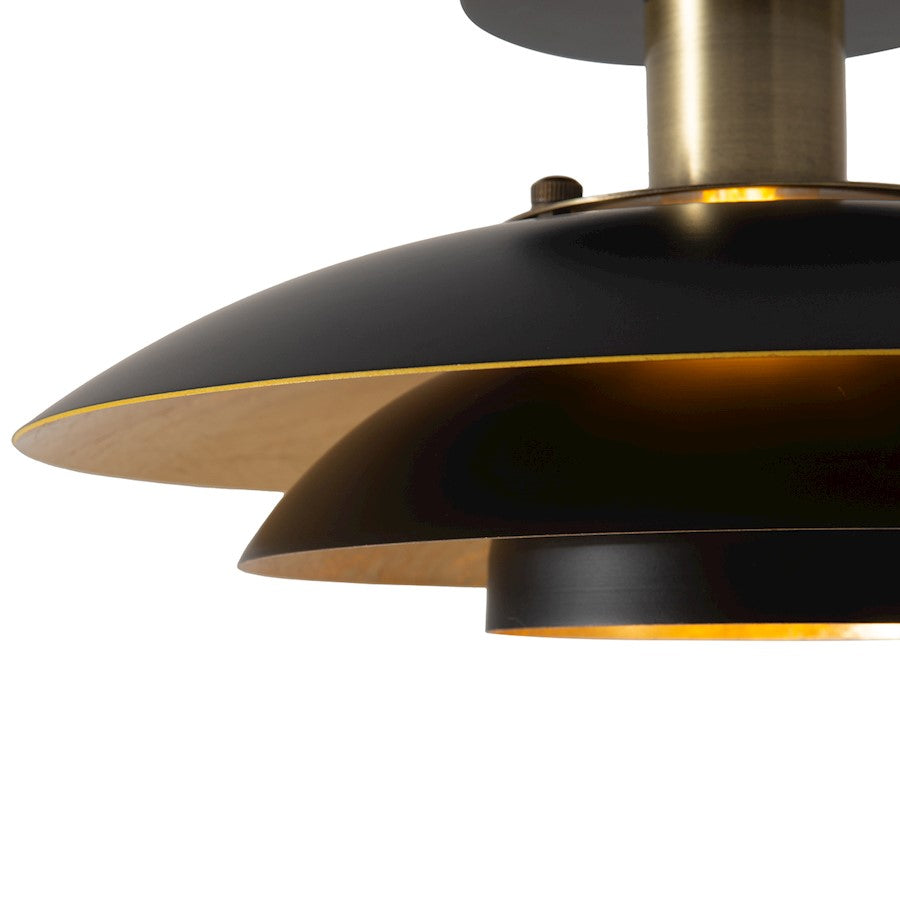 Nova California Rancho Mirage 19in 1-Light Flush Mount | Mid-Century Modern Matte Black and Weathered Brass with Gold Leaf | Model 3610824MB