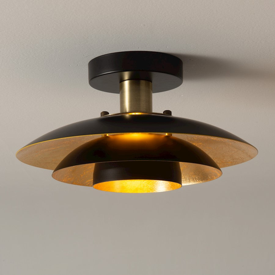 Nova California Rancho Mirage 19in 1-Light Flush Mount | Mid-Century Modern Matte Black and Weathered Brass with Gold Leaf | Model 3610824MB