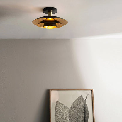 Nova California Rancho Mirage 19in 1-Light Flush Mount | Mid-Century Modern Matte Black and Weathered Brass with Gold Leaf | Model 3610824MB