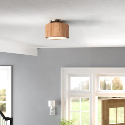 Nova California Tambo 10in 1-Light Semi-Flush Mount | Mid-Century Natural Ash Wood and Weathered Brass | Entryway & Hallway | Model 3610832LW