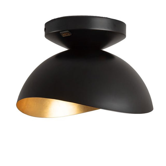 Nova California Luna Bella 10in 1-Light Flush Mount | Mid-Century Matte Black Steel with Gold Leaf Shade | Bedroom & Hallway | 7 in | Model 3611028MB