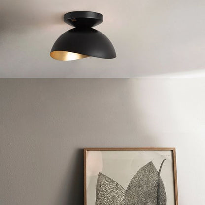 Nova California Luna Bella 10in 1-Light Flush Mount | Mid-Century Matte Black Steel with Gold Leaf Shade | Bedroom & Hallway | 7 in | Model 3611028MB