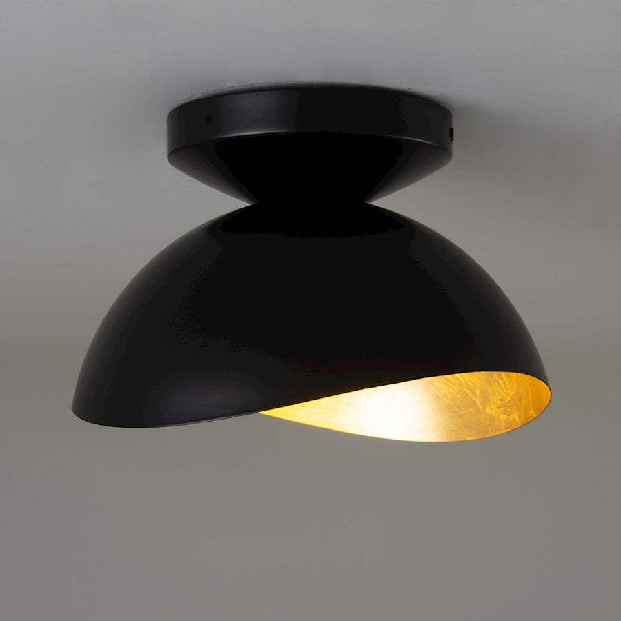 Nova California Luna Bella 10in 1-Light Flush Mount | Mid-Century Matte Black Steel with Gold Leaf Shade | Bedroom & Hallway | 7 in | Model 3611028MB