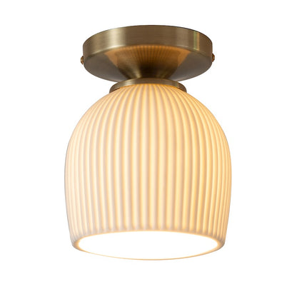 Nova California Petaluma Porcelain 12in 1-Light Semi-Flush Mount | Transitional Weathered Brass and Bone White Porcelain | Living | Model 3611647WB