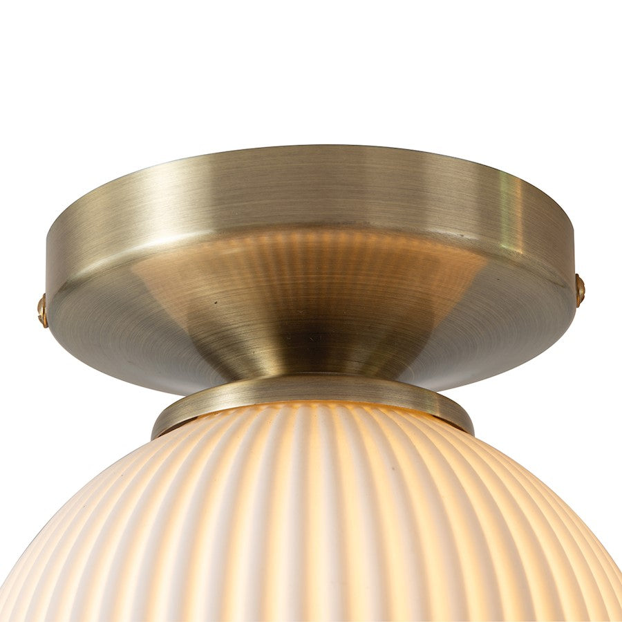 Nova California Petaluma Porcelain 12in 1-Light Semi-Flush Mount | Transitional Weathered Brass and Bone White Porcelain | Living | Model 3611647WB