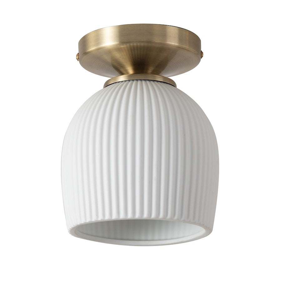Nova California Petaluma Porcelain 12in 1-Light Semi-Flush Mount | Transitional Weathered Brass and Bone White Porcelain | Living | Model 3611647WB