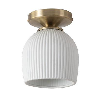Nova California Petaluma Porcelain 12in 1-Light Semi-Flush Mount | Transitional Weathered Brass and Bone White Porcelain | Living | Model 3611647WB
