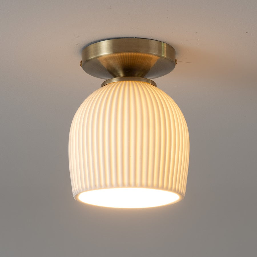 Nova California Petaluma Porcelain 12in 1-Light Semi-Flush Mount | Transitional Weathered Brass and Bone White Porcelain | Living | Model 3611647WB