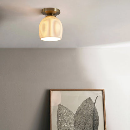 Nova California Petaluma Porcelain 12in 1-Light Semi-Flush Mount | Transitional Weathered Brass and Bone White Porcelain | Living | Model 3611647WB
