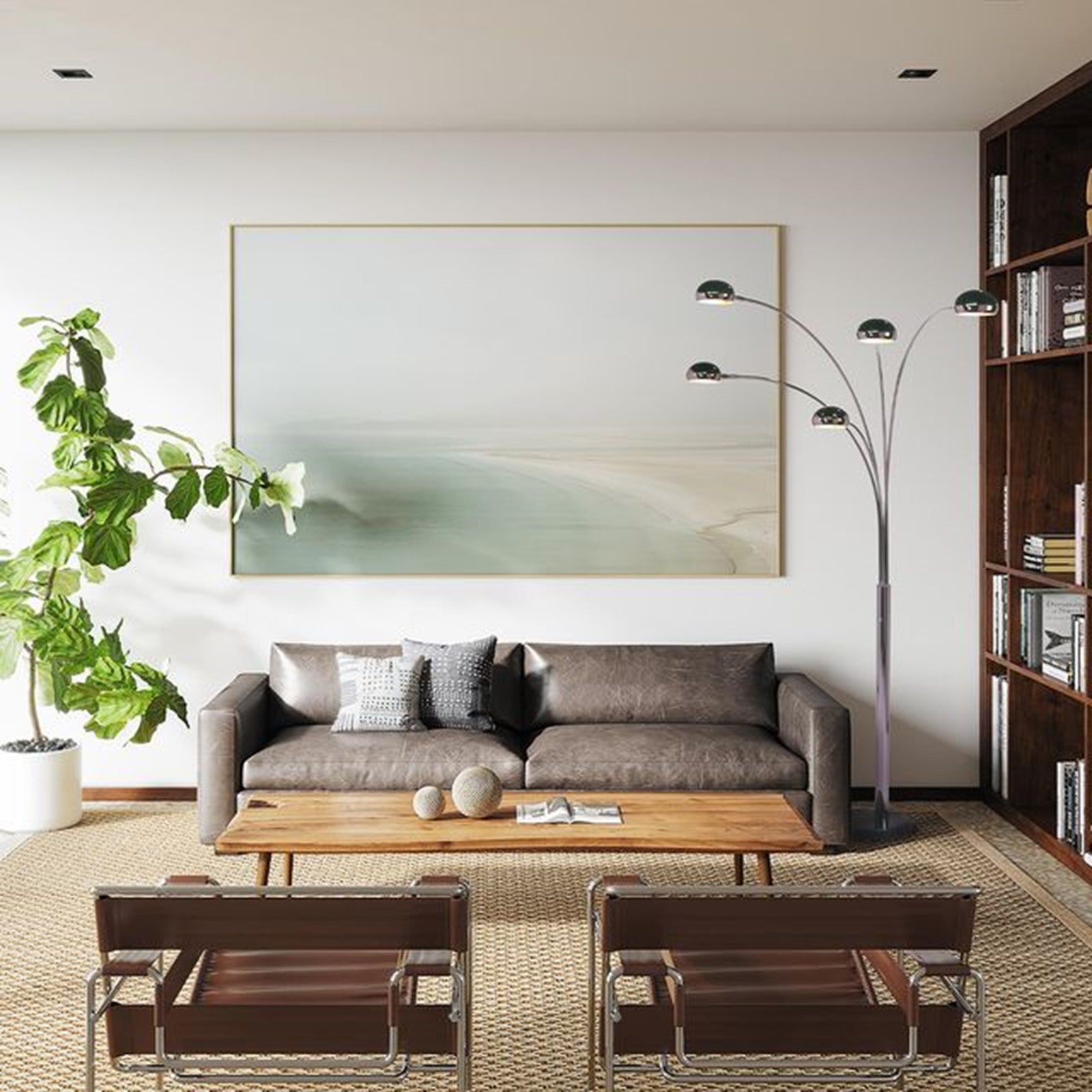 Nova California Mushroom 5-Light Arc Floor Lamp | Mid-Century Black Nickel and Black Marble Base | Living Room & Reading Nook | Model 4035