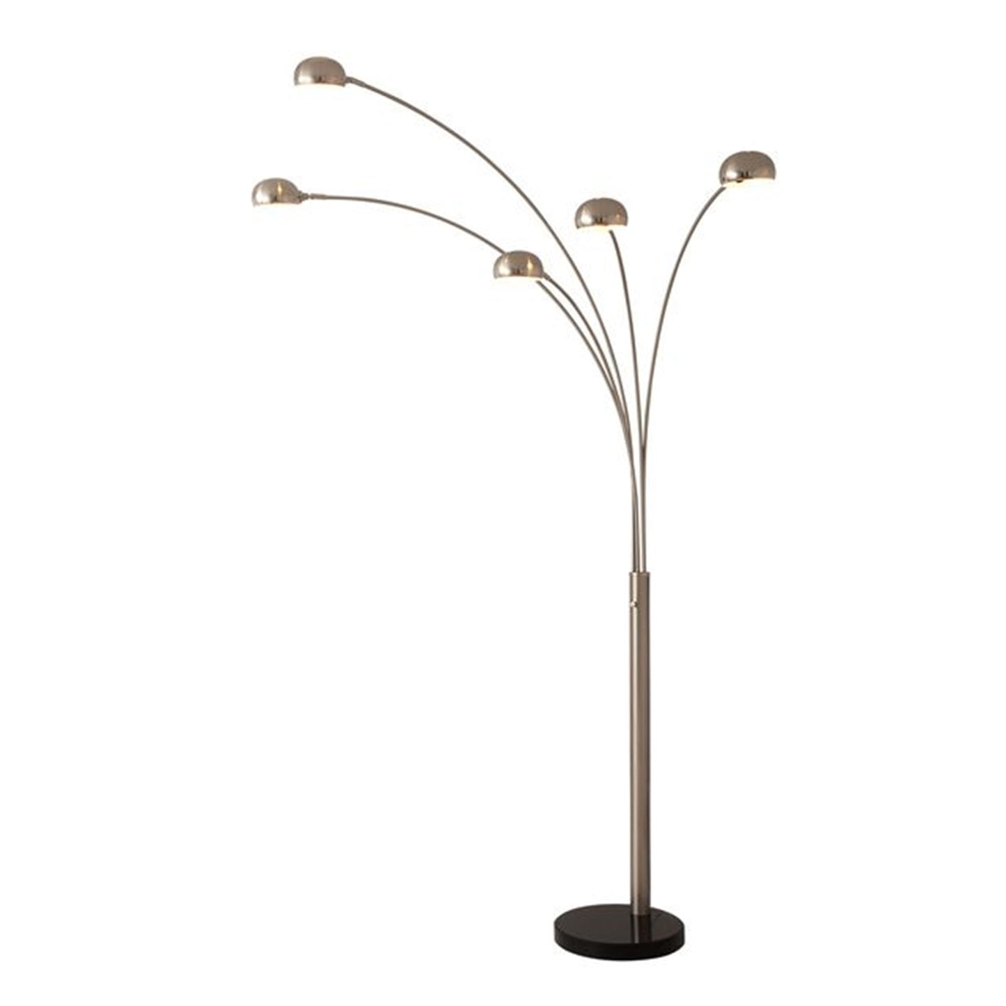 Nova California Mushroom 85in 5-Light Arc Floor Lamp | Mid-Century Satin Nickel Steel and Black Nickel Shades with Marble Base | Model 4035SN