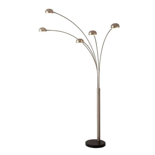 Nova California Mushroom 85in 5-Light Arc Floor Lamp | Mid-Century Satin Nickel Steel and Black Nickel Shades with Marble Base | Model 4035SN