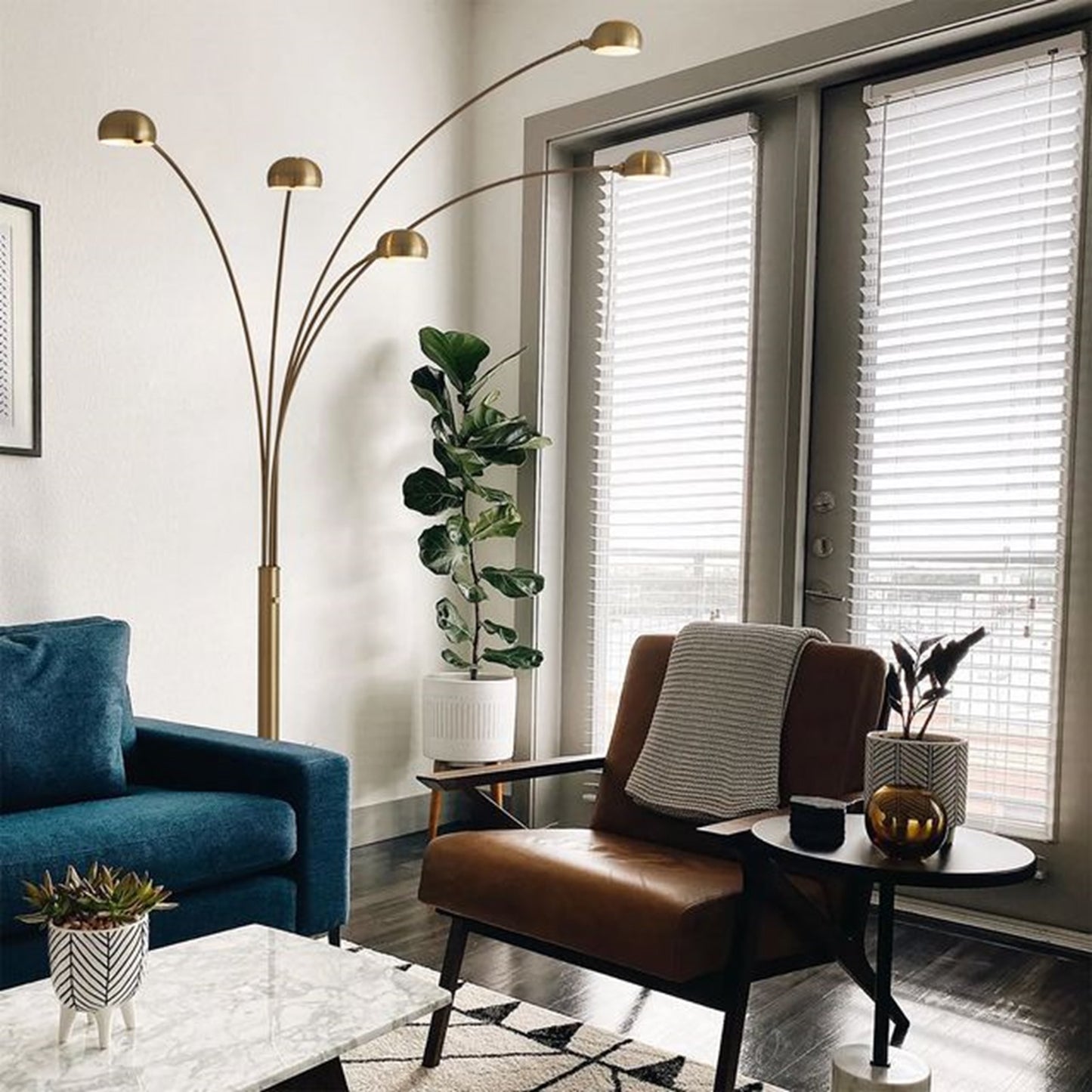 Nova California Mushroom 85in 5-Light Arc Floor Lamp | Contemporary Weathered Brass and Black Nickel Steel | Living Room & Reading | Model 4035WB