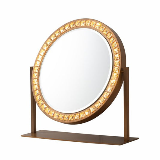 Nova California Marilyn 20in Round Table Top Vanity Mirror | Glam Weathered Brass Steel & Crystal Frame | Bedroom & Bathroom Vanity | Model 4111270BB