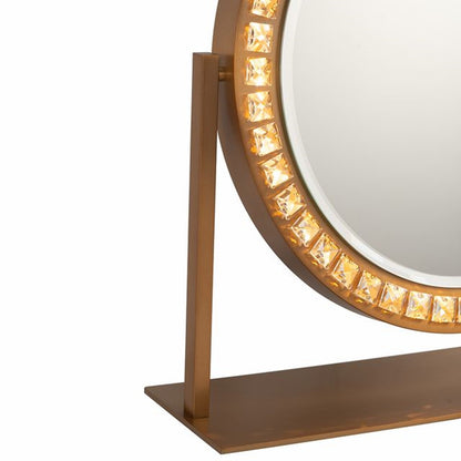 Nova California Marilyn 20in Round Table Top Vanity Mirror | Glam Weathered Brass Steel & Crystal Frame | Bedroom & Bathroom Vanity | Model 4111270BB
