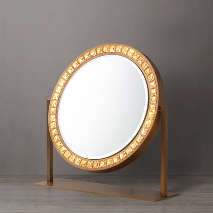 Nova California Marilyn 20in Round Table Top Vanity Mirror | Glam Weathered Brass Steel & Crystal Frame | Bedroom & Bathroom Vanity | Model 4111270BB
