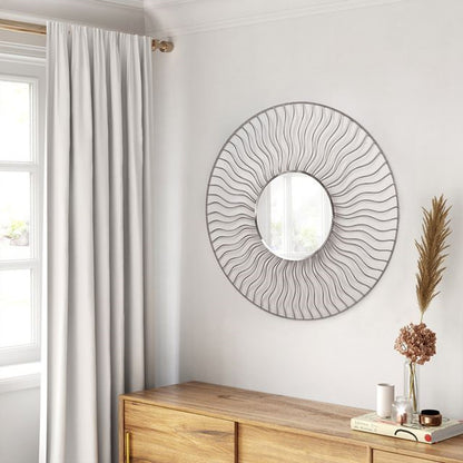 Nova California Sunburst 36in Round Wall Mirror Set of 2 | Brushed Nickel Steel Frame | Entryway & Living Room Accent | Model 4111526WH