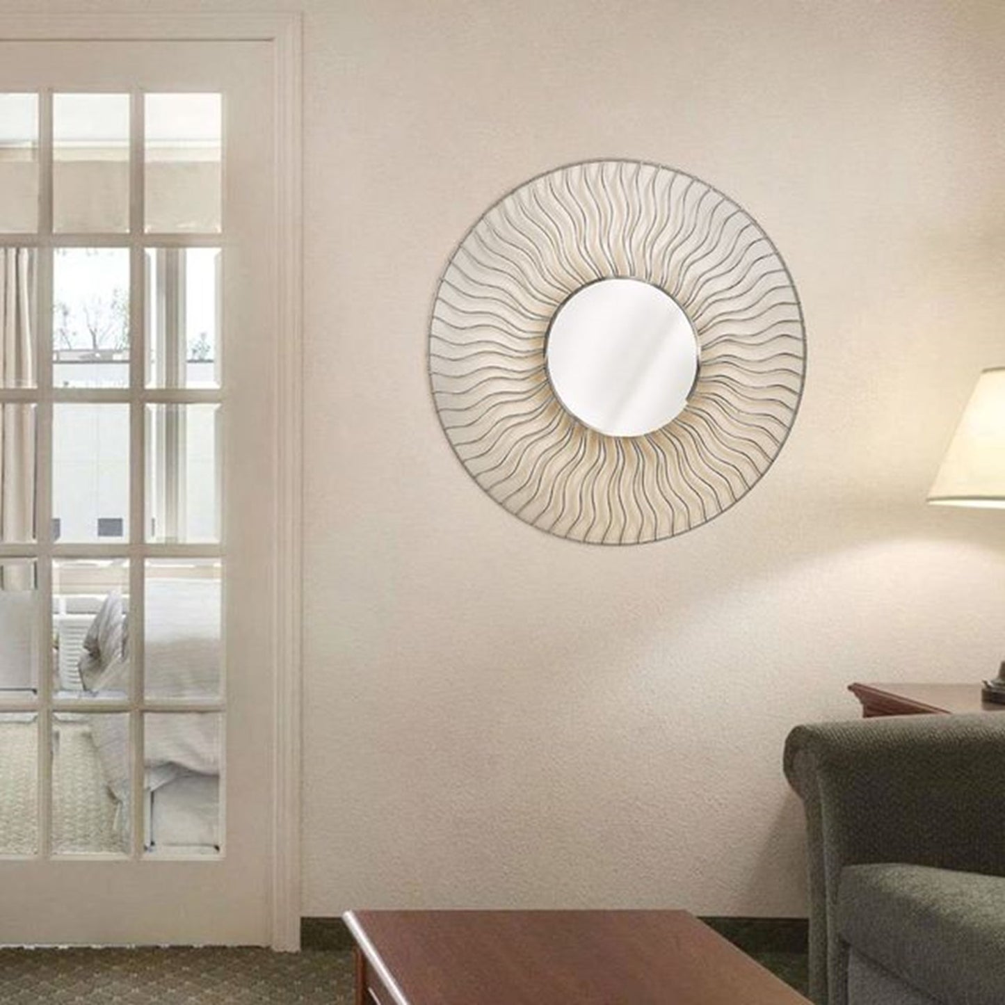 Nova California Sunburst 36in Round Wall Mirror Set of 2 | Brushed Nickel Steel Frame | Entryway & Living Room Accent | Model 4111526WH