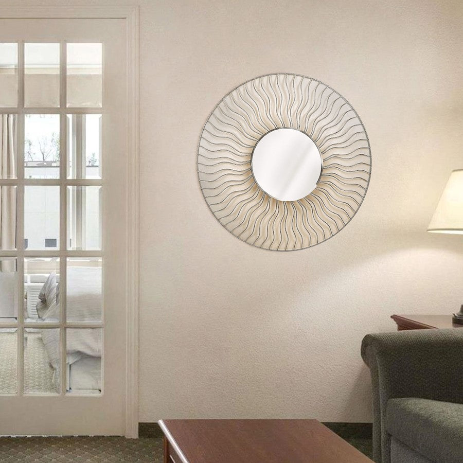 Nova California Sunburst 36in Round Wall Mirror Set of 2 | Brushed Nickel Steel Frame | Entryway & Living Room Accent | Model 4111526WH