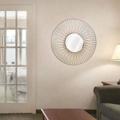 Nova California Sunburst 36in Round Wall Mirror Set of 2 | Brushed Nickel Steel Frame | Entryway & Living Room Accent | Model 4111526WH