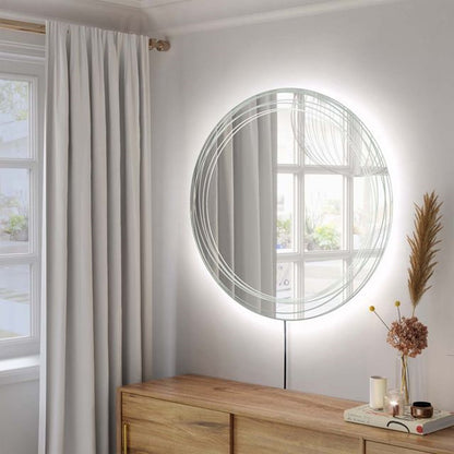 Nova California Mojave 36in Illuminated Wall Mirror | Contemporary Chrome Glass | Living Room & Bedroom | 36 x 36 x 2 in, Round | Model 4111621CH