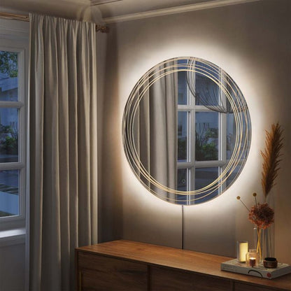 Nova California Mojave 36in Illuminated Wall Mirror | Contemporary Chrome Glass | Living Room & Bedroom | 36 x 36 x 2 in, Round | Model 4111621CH