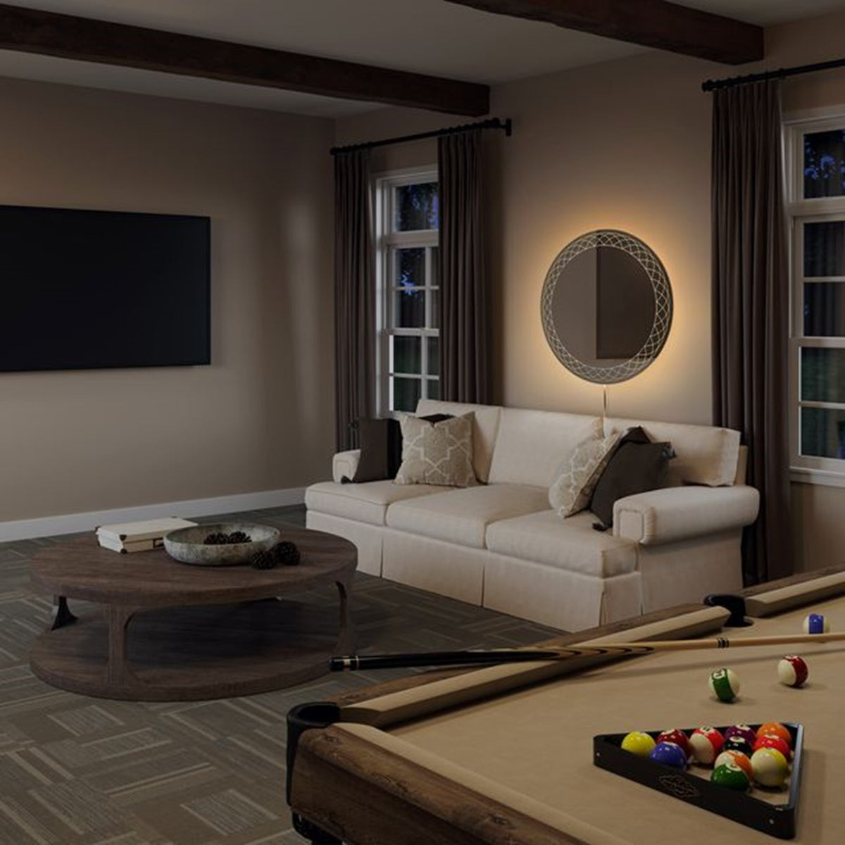 Nova California Interlace 28in Round LED Mirror | Chrome Glass Frame | Entryway & Powder Room Accent | 28 x 28 x 28 in | Model 4111727