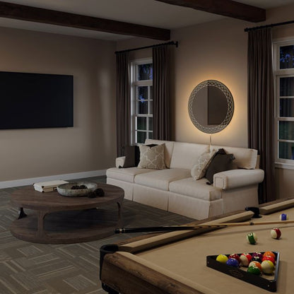 Nova California Interlace 28in Round LED Mirror | Chrome Glass Frame | Entryway & Powder Room Accent | 28 x 28 x 28 in | Model 4111727