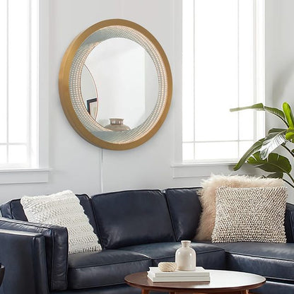Nova California Starfall 39in Round LED Mirror | Mid-Century Brushed Brass Glass | Living Room & Entryway Accent | 39 x 39 x 2 in | Model 4111810BB