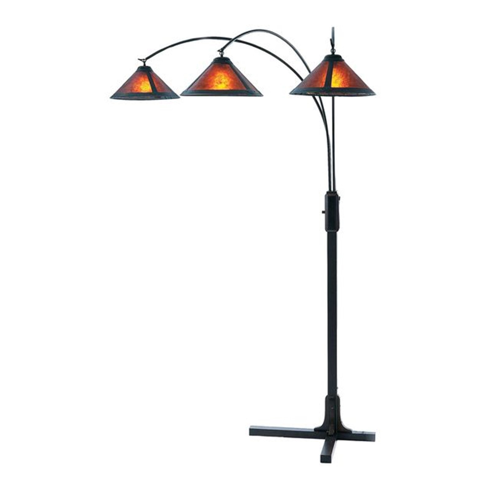 Nova California Mica 86in 3-Light Arc Floor Lamp | Arts & Crafts Amber Mica and Wood | Living Room & Den | 38 x 53 x 86 in | Model 4212BZ