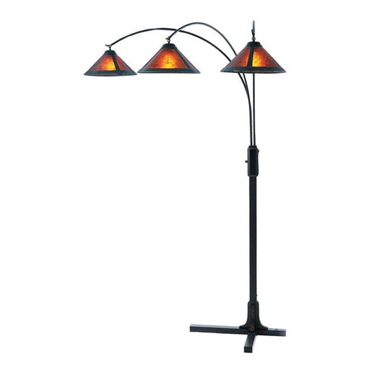 Nova California Mica 86in 3-Light Arc Floor Lamp | Arts & Crafts Amber Mica and Wood | Living Room & Den | 38 x 53 x 86 in | Model 4212BZ