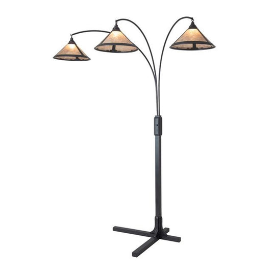 Nova California Mica 86in 3-Light Arc Floor Lamp | Transitional Charcoal Gray and Amber Mica Shade | Living Room & Reading Nook | Model 4212GM