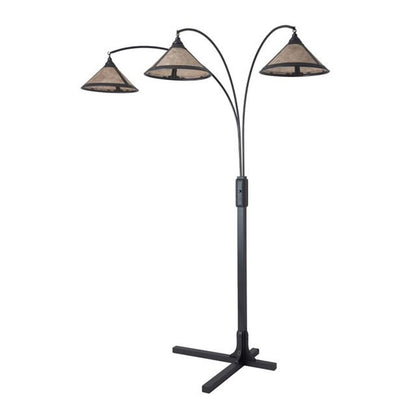 Nova California Mica 86in 3-Light Arc Floor Lamp | Transitional Charcoal Gray and Amber Mica Shade | Living Room & Reading Nook | Model 4212GM